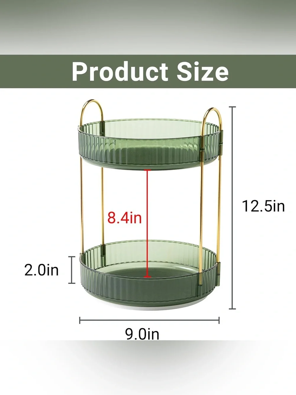 Glass Two-Tier Vanity Organizer Tray with Gold Handles - Green